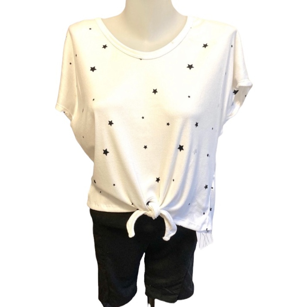 Poof New York 2 piece lounge set stars biker short tie front tee stars pockets